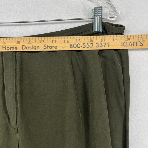 EILEEN FISHER Dress Pants L Linen Silk Canvas Pleated Straight Trouser Green - Picture 11 of 14